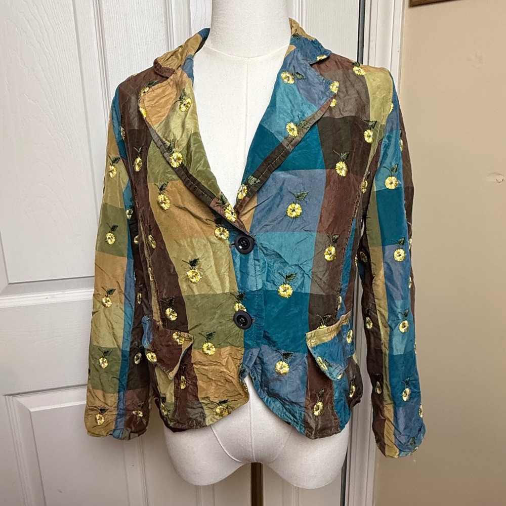 Valentin Ampuero Silk Patchwork Floral Embroidered Blazer Jacket Spain Size 42